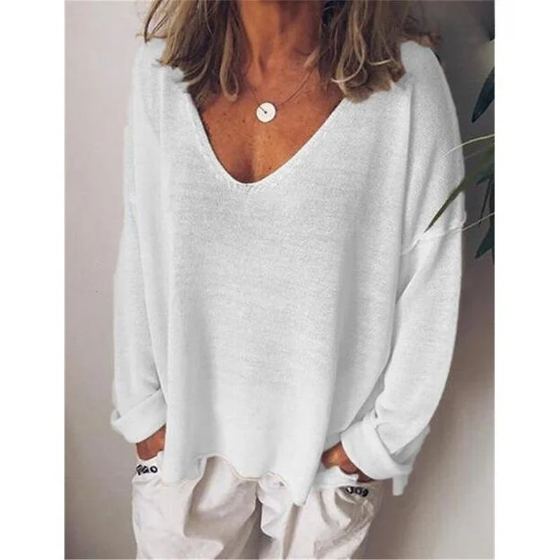 

Women's Long Sve Cotton Blend T-irt Slim Fit Color Polyester Fabric Faionable Casual Top for Ladies