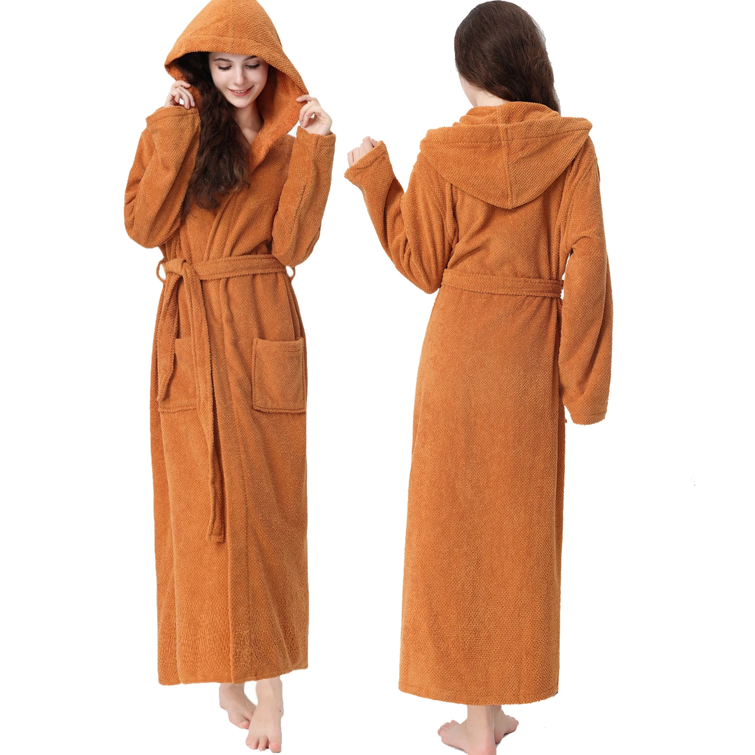 Hooded Cotton Towel Extended Bathrobe Sleepwear Water Uptake Bath Robe Loose Couples Dressing Gown Cozy Solid Hotel Spa Robe