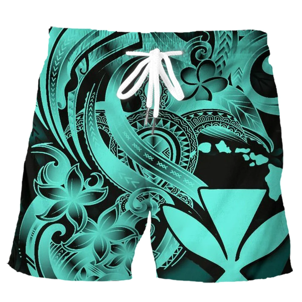 HX Fashion-pantalones cortos con estampado 3D para hombre, ropa deportiva informal Unisex, tatuaje polinesiano, hibisco