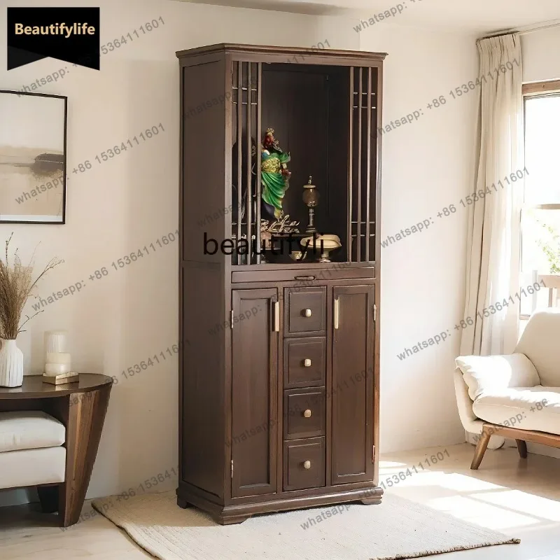 

New Chinese vertical cabinet Buddhist platform, cabinet household modern light luxury, solid wood vertical high cabinet