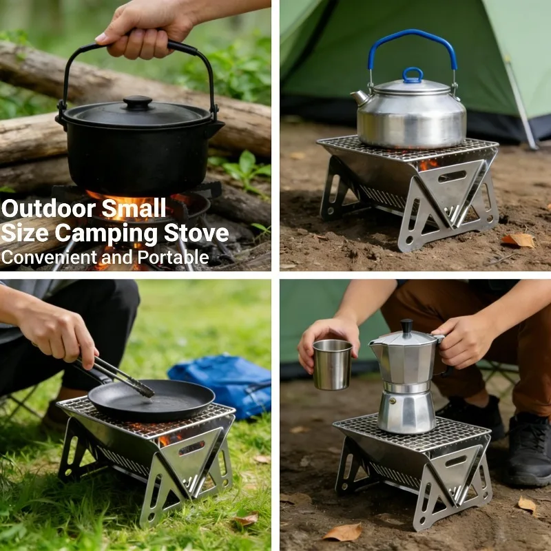 Portable Collapsible Camping Card Stove Foldable BBQ Grill Carry Pouch Lightweight Outdoor Cooking Equipment for Camping Trips