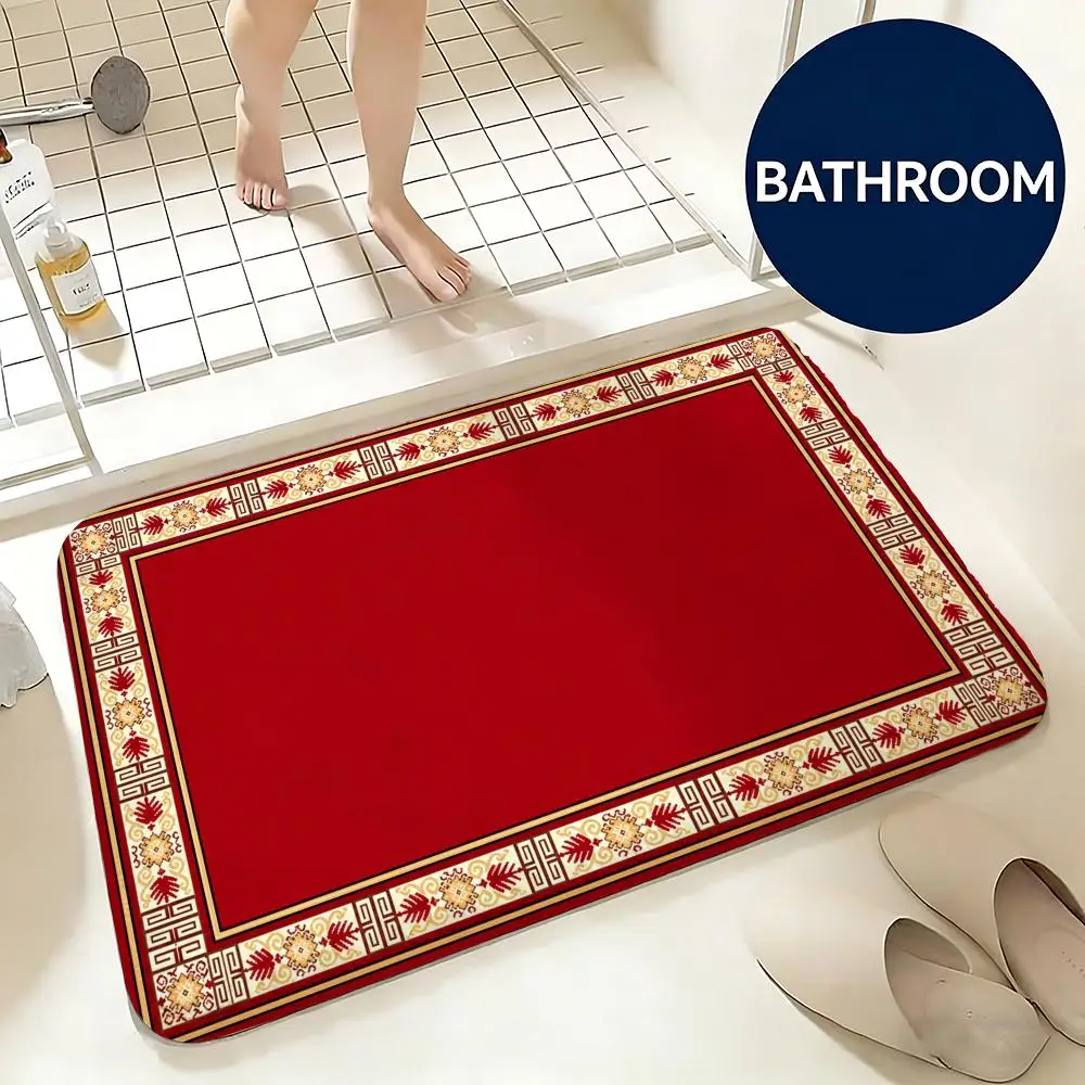 Red Medallion Floor Mat Non-Slip Absorbent Doormat Bathroom Bedroom Home Decor Rug