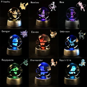 Bola Kristal Pokemon 3D 7CM 5CM Mewtwo Pikachu Gengar Bola Pokemon Kaca Kristal Figur Pokeball Lampu Malam Hadiah Alas Lampu LED 8 kotak pokeball penjualan terbaik - №