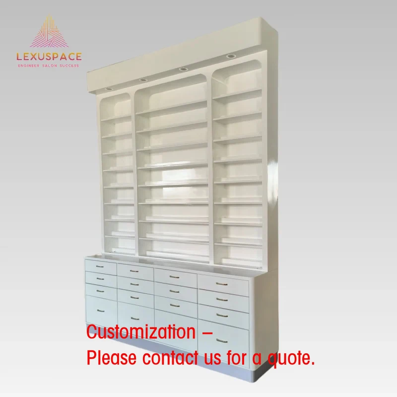 custom.Popular White Nail Polish Display Cabinet Stand with Ambient Colorful Light and Customized