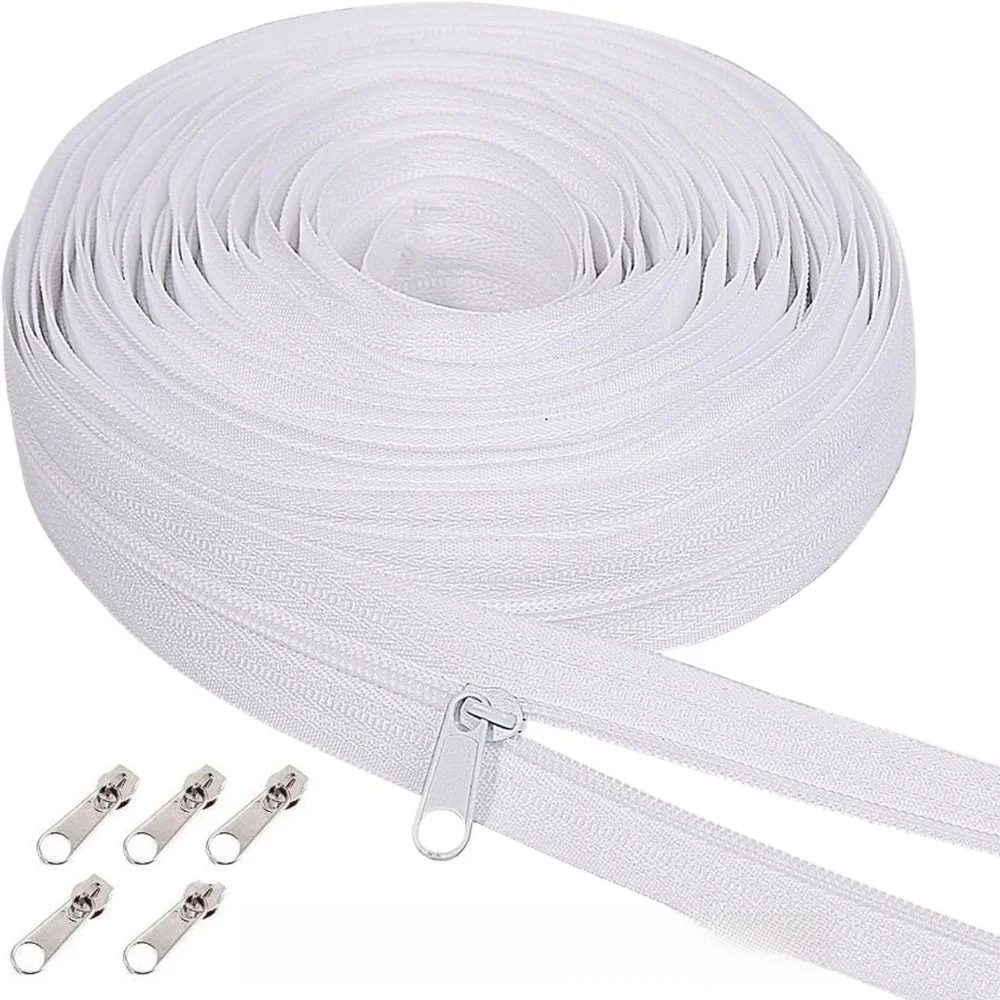 

No.3 Nylon Zipper Tape 5m Zipper 5 Zipper Puller Contrast Color Bag Zipper Set Repair DIY Jacket Long Zips For Sewing Garment