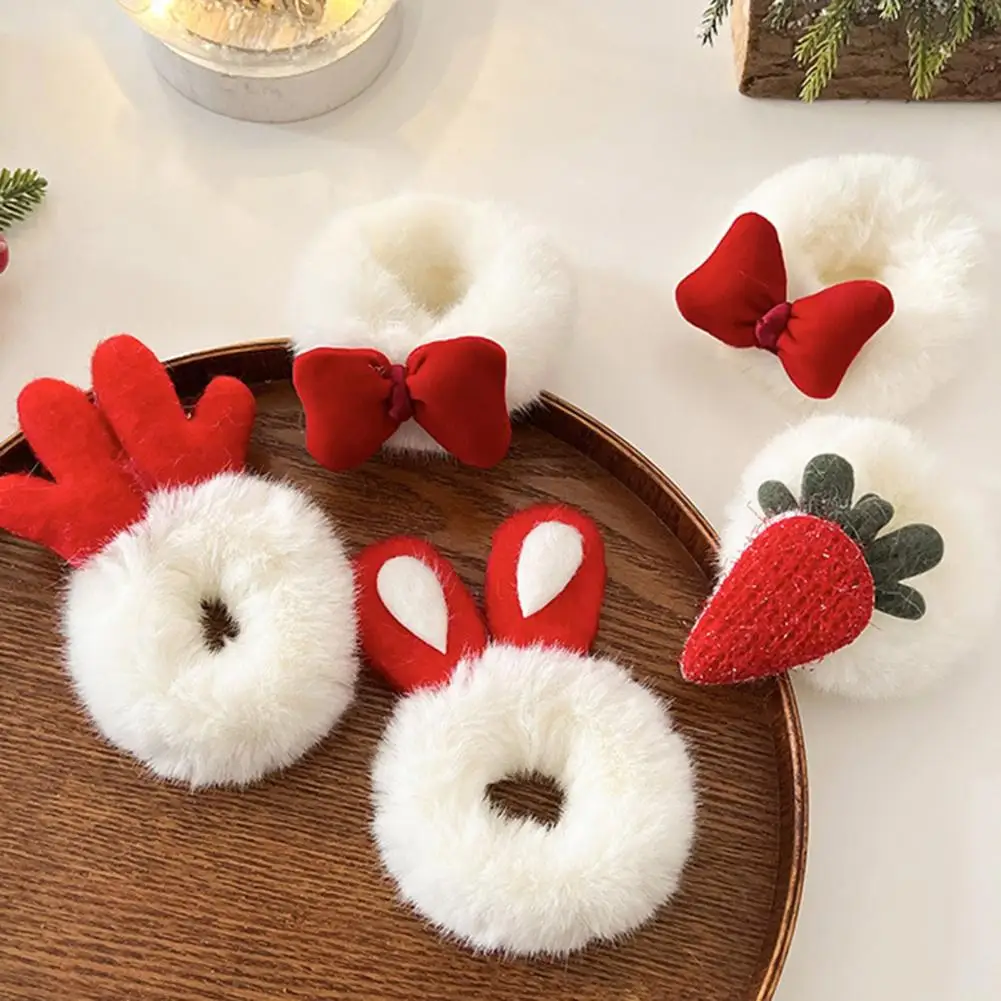 Rabbit Ear Hair Tie Cute Rabbit Ear Deer Horn Carrot Bowknot Women Hair Tie Plush Hair Accessories for Women Girls for Autumn