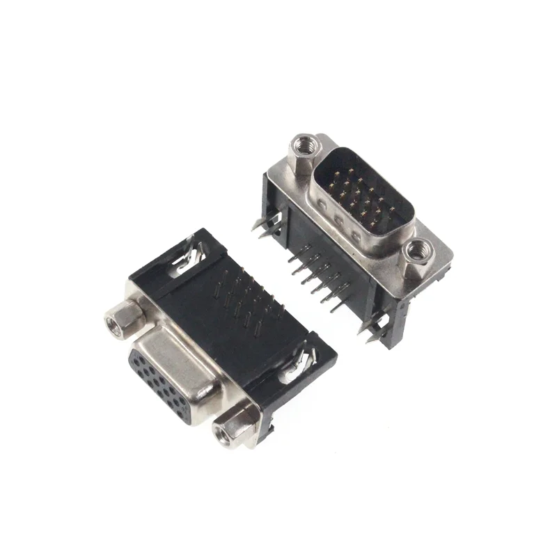 5PCS DB15 DR15 3Rows Parallel Port 15 Pin D Sub Female Male 15 Way PCB 90 Degree Connector DB15 Socket Plug VGA Adapter