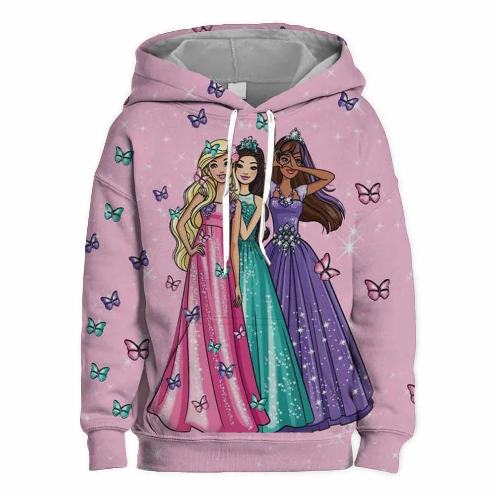 Cute Girls Hooded Hoodie Spring Autumn Fashion Love Barbie Print Long Sleeve Kids Kawaii Sweatshirt Hoodies Child Baby Clothes