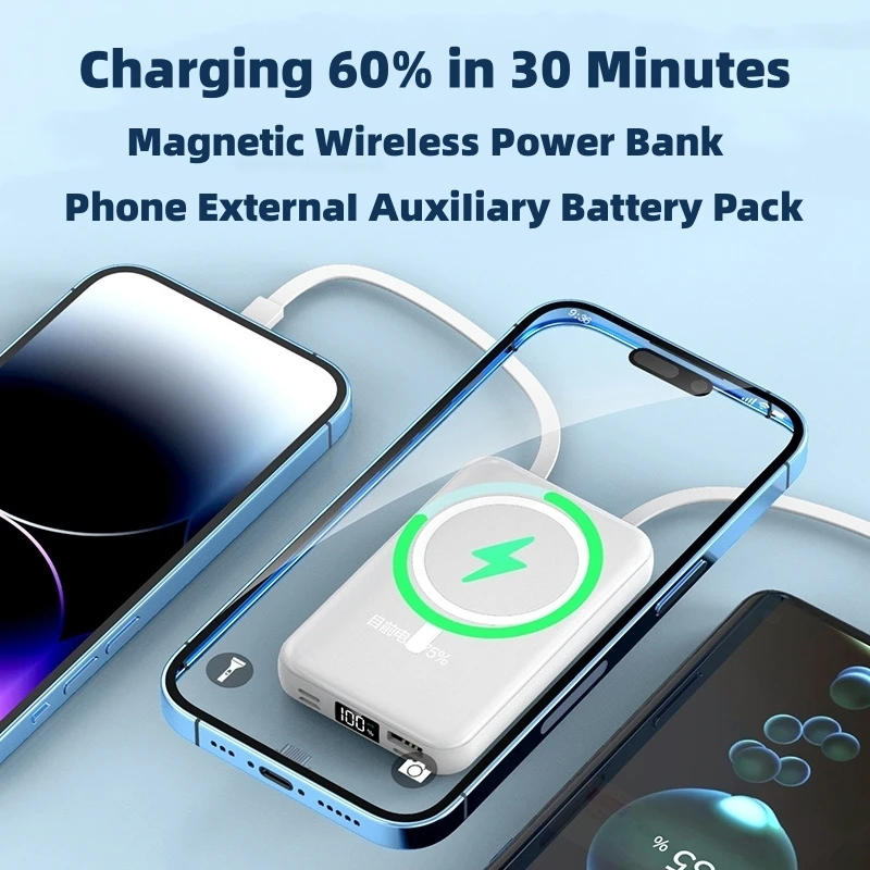 10000mAh ใหม่ Magnetic Wireless Power Bank สําหรับ Apple iPhone Powerbank ภายนอกเสริมอะไหล่แบตเตอรี่เครื่องชาร์จโทรศัพท์สําหรับ Magsafe