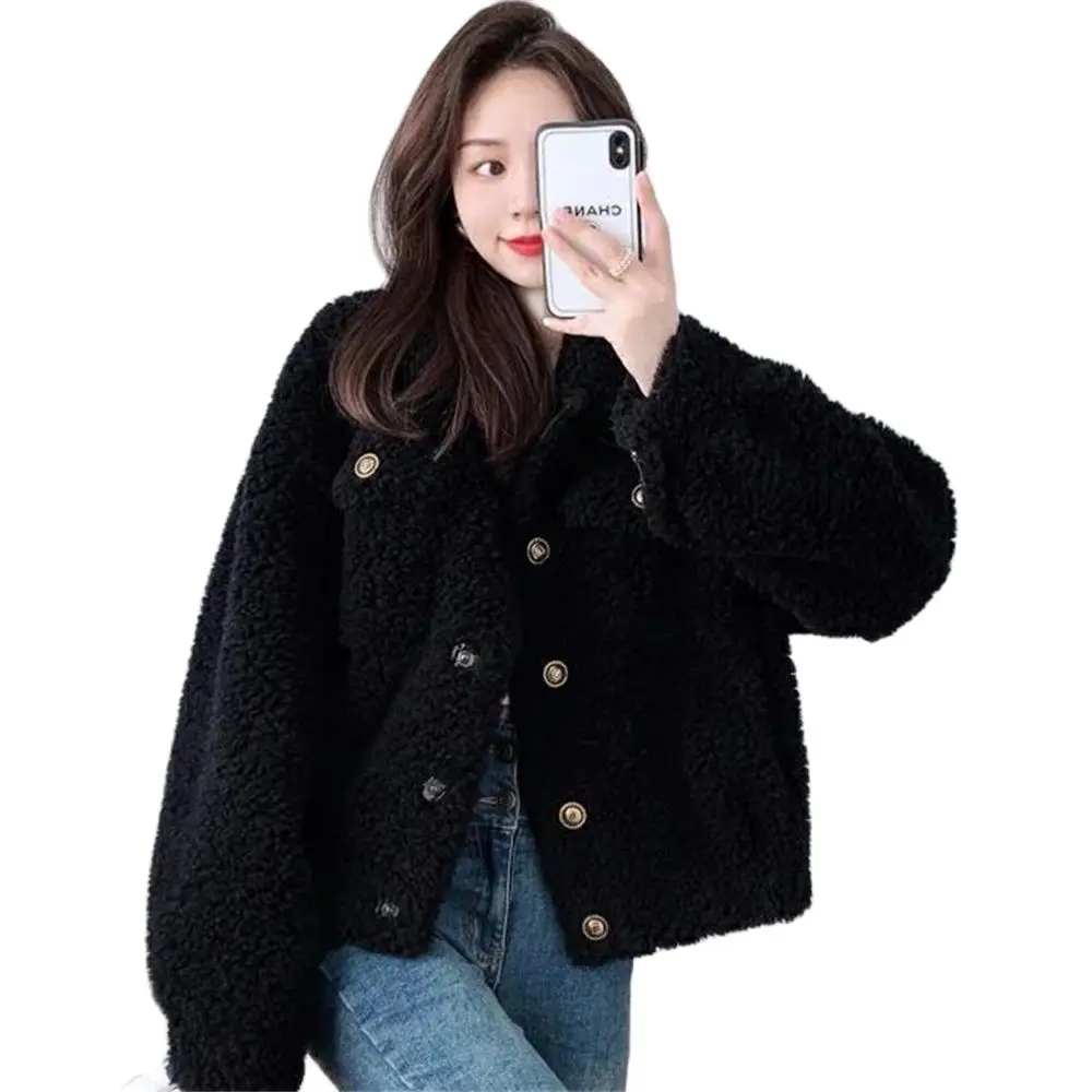 Fashion Women's imitation Wool Coat Single Breasted Vintage Jacket OL Overcoat Female Winter Plus Velvet Tops  Warm Autumn 2024