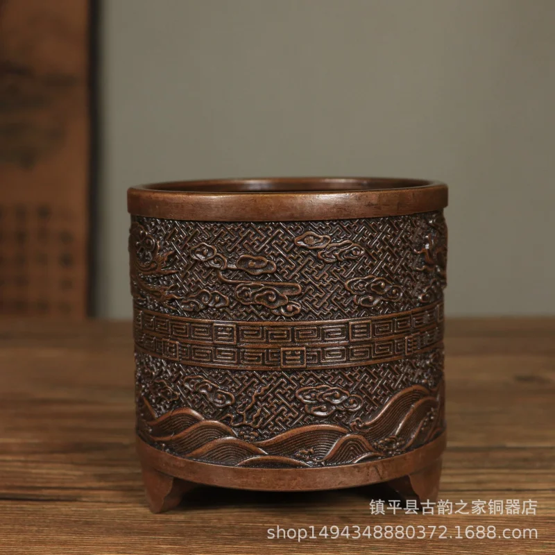 

Bronze Incense Burner Cylinder Style Dragon and Phoenix Ornament Office Living Room Shop Desktop Craft