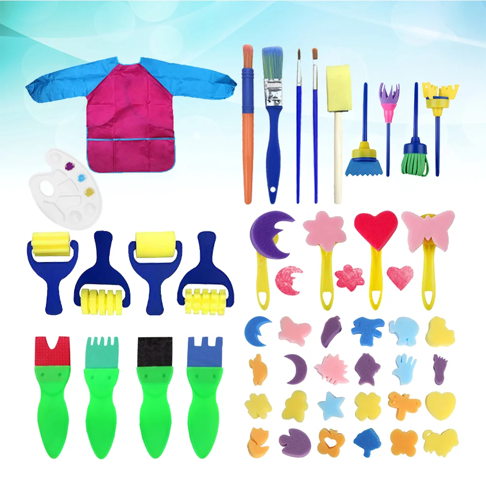 

47 Pcs/1 Set EVA Childrens Sponge Brush Painting Seal Graffiti Painting Creative DIY Picture Supplies for Children (Rosy)