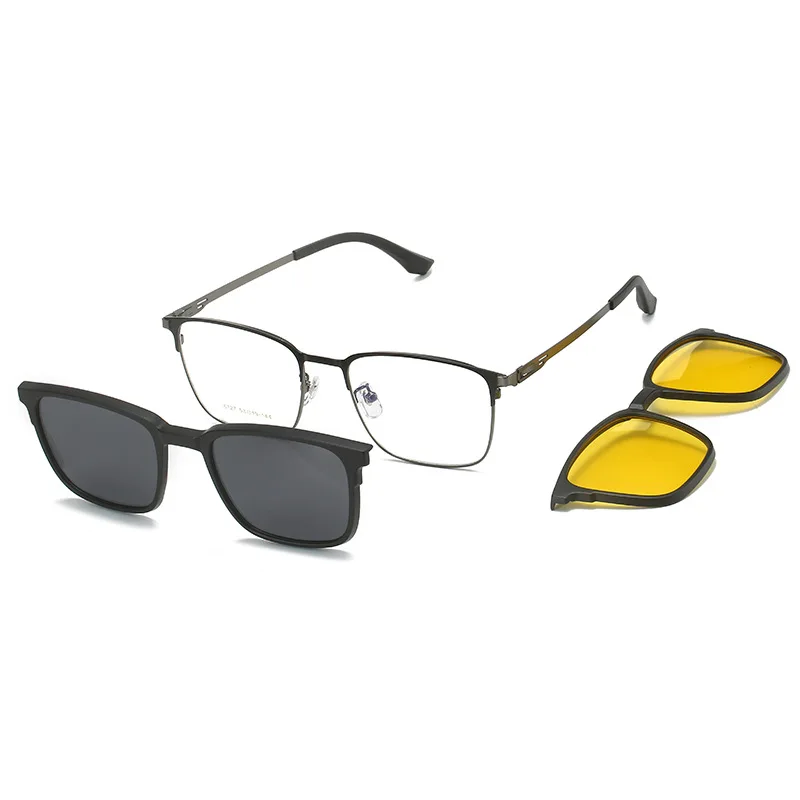 3 In 1 Metal Style Magnet Clip On Glasses Frame Trend Polarized Sunglasses For Men Optical Computer Glasses Night Vision Clips
