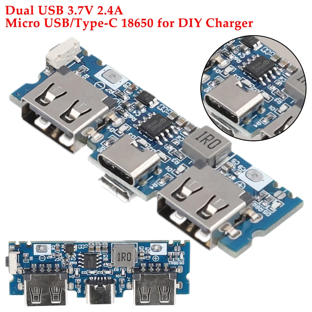 Dual USB Mobile Power Booster Charging Board Micro USB/Type-C 18650 Battery Charging Control Module 3.7V 2.4A for Phone DIY