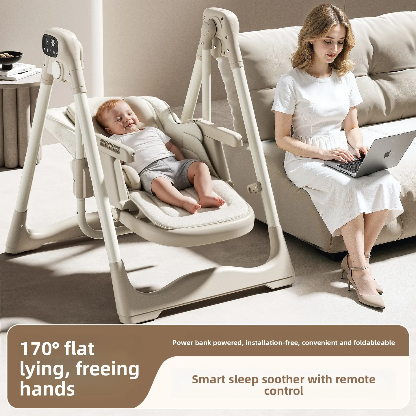 Babyfond Electric Intelligent Baby High Chair, Multifunctional Foldable Reclining Rocking Seat, Infant Dining Chair For Kids