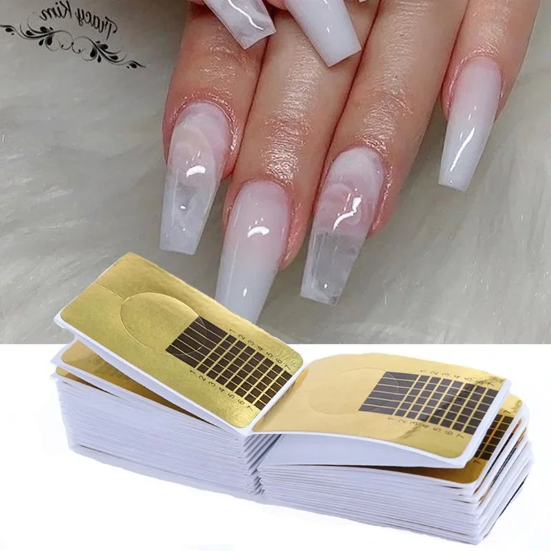 Formulários auto-adesivas unhas para Extensão, Gel UV, Papel de Construção Moldes, French Nails Dicas, Stencil, Ferramentas de Manicure, 50 Pcs, 100Pcs