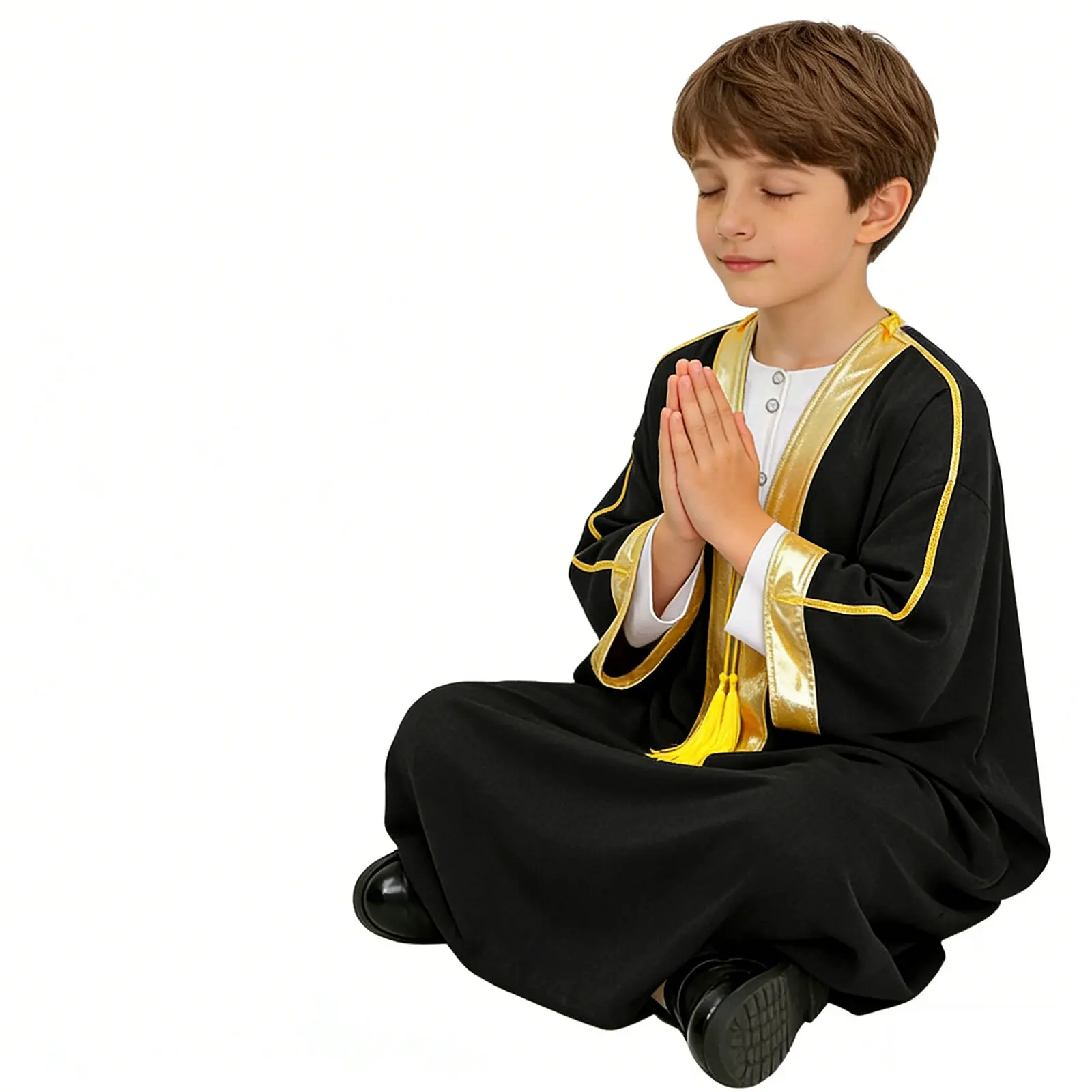 Boys Halloween Christian Pastor Priest Cosplay Costume Girls Church Choir Worship Praise Dance Robe Batwing Sleeve Metallic Gown