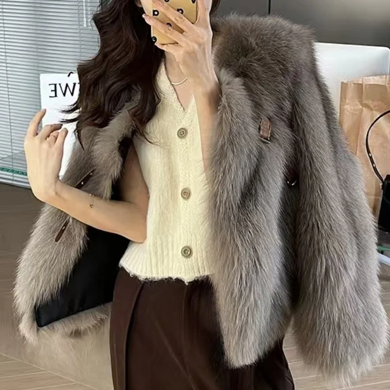 Female Overcoats Elegant Thick Warm Faux Fox Fur Jacket Outerwear New Fashion Fluffy Fur Coat Winter Women High Street Luxury