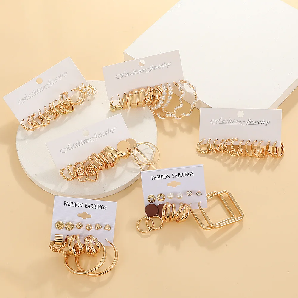 6 Pairs Earrings Set for Women Gold Color Big Drop Dangle Geometric Circle Earring Trendy Luxury Ear Jewelry Gift Accessories