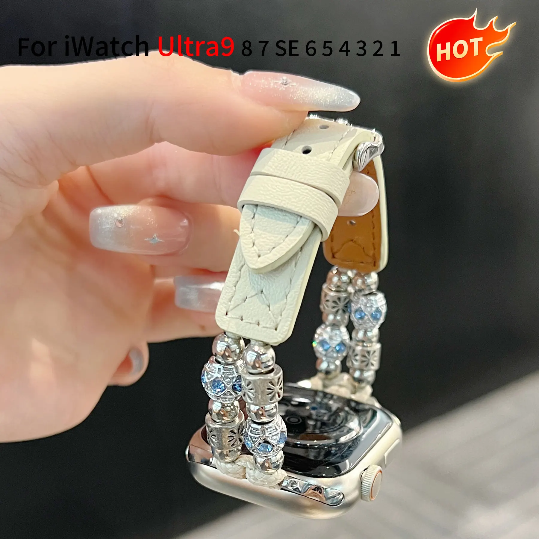 Transfer Bead for Apple Watch ultra 49mm strap 44mm 38mm model Leather iwatch Model 9 8 7 6 5 SE Lucky Girl strap