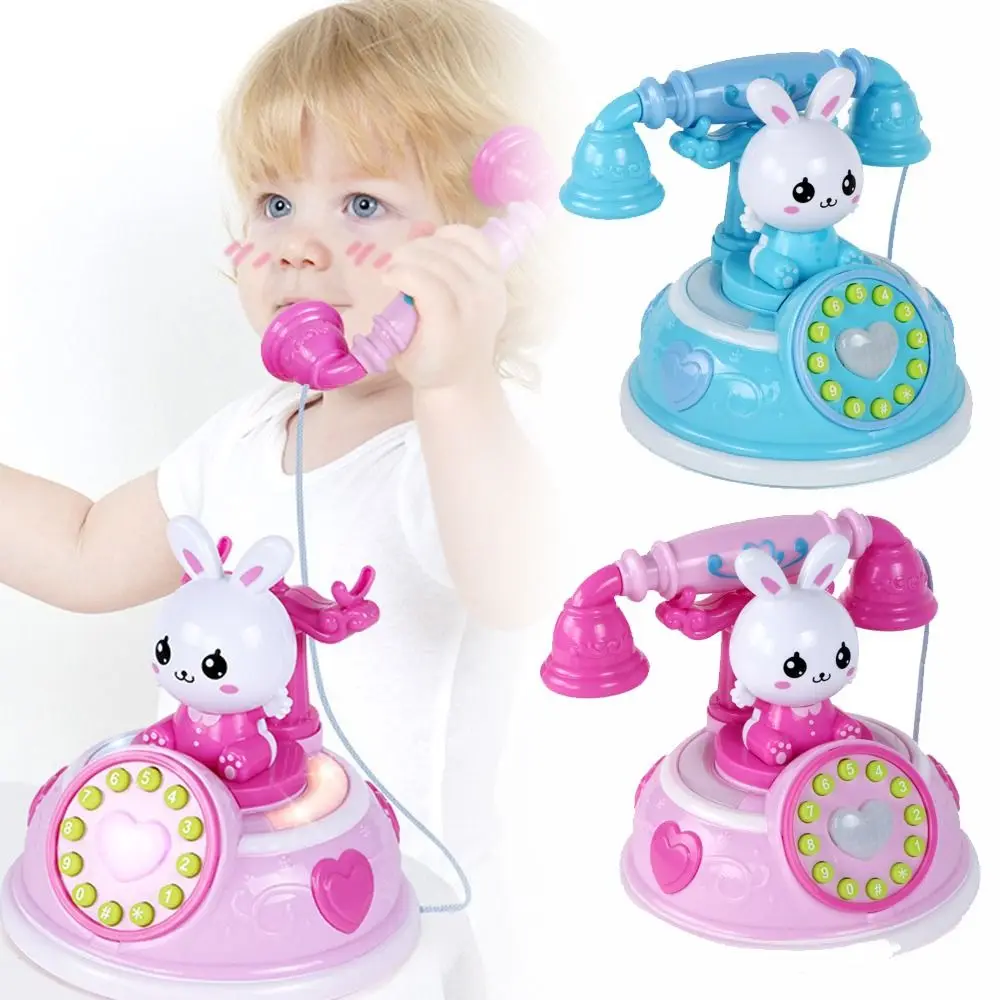 Jouets téléphoniques lapin Musical rétro, maison de jeu de dessin animé, Simulation de téléphone, jouet d'éducation précoce, lumières, son, jouets d'apprentissage pour bébé