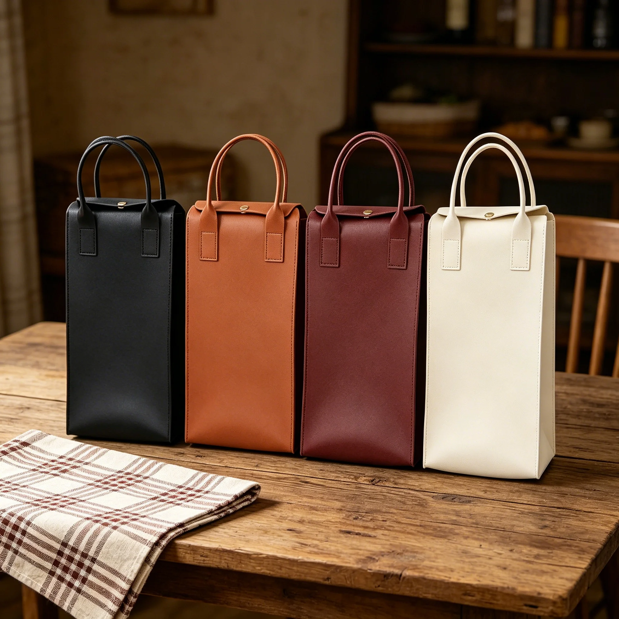 PU Leather Wine Tote Bag, Portable Single Bottle Wine Protector Storage Pouch, Business Gift Champagne Wine Handbag Gift