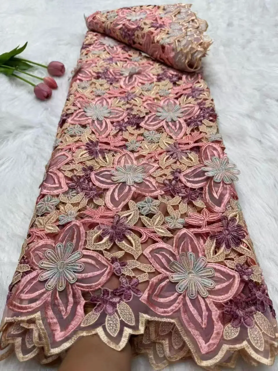 ผ้าลูกไม้ละลายน้ำคุณภาพสูงจากแอฟริกา ผ้ากิปัวร์หรูหราแบบไนจีเรีย สำหรับตัดเย็บชุดเดรสงานเลี้ยงสำหรับผู้หญิง