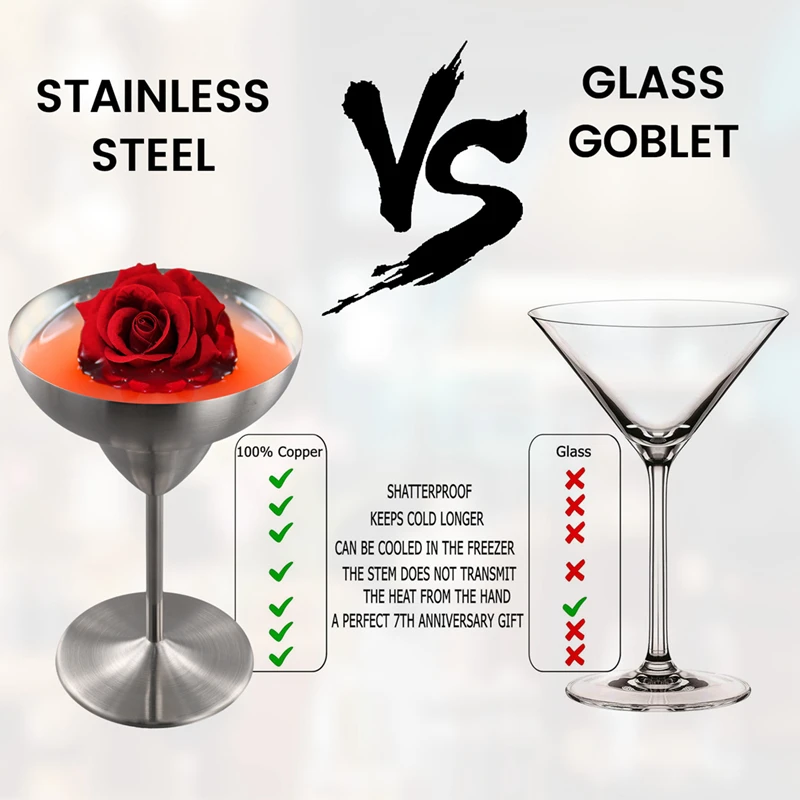 Stainless Steel Tumbler, 10Oz Insulated Martini Glasses, Double Wall Insulated Cocktail Wine Glasses For Party, Vacation