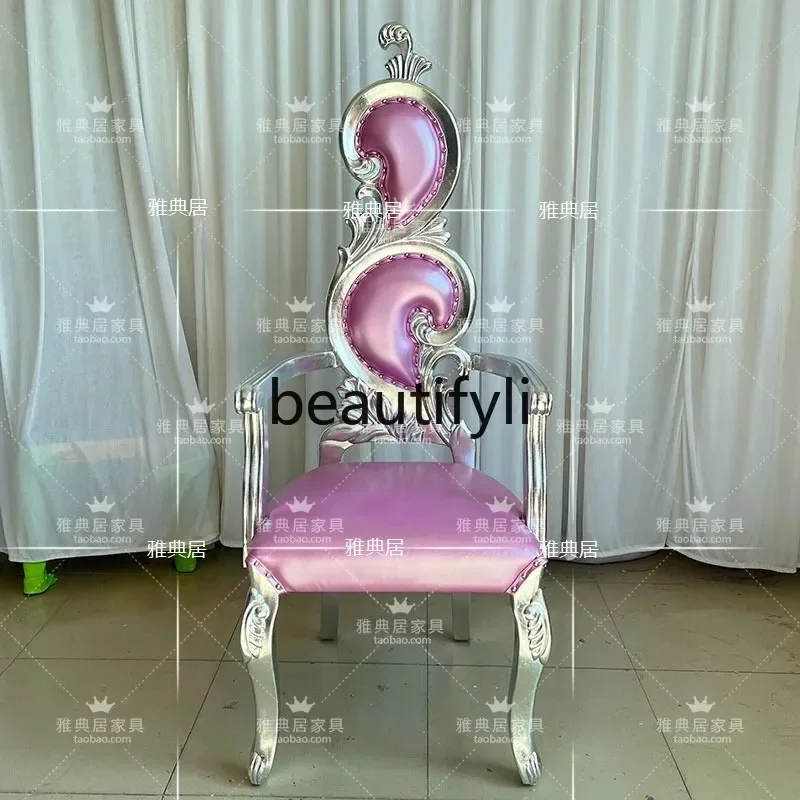 X Neoclassical European Style Dining Chair Solid Wood Wedding Banquet Chair Image Chair High Backrest