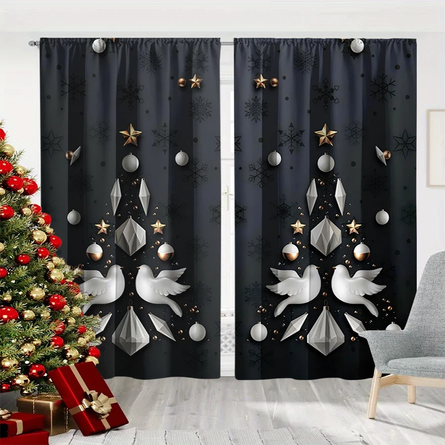 3D Printing Cafe - 2PCS Christmas Winter Curtains, 3D Geometric
