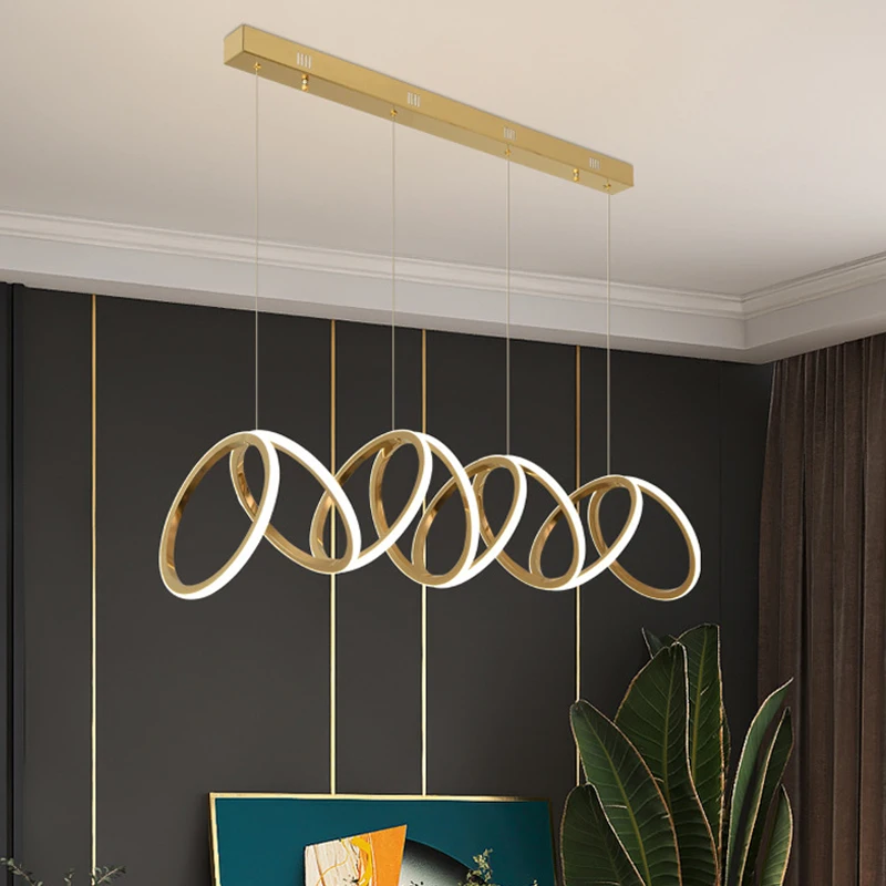 

Nodic LED Luxury Ring Chandeliers Pendant Lighting for Dining Room Kitchen Restaurant Bar Home Decor Hanging Lamp Gold Chrome