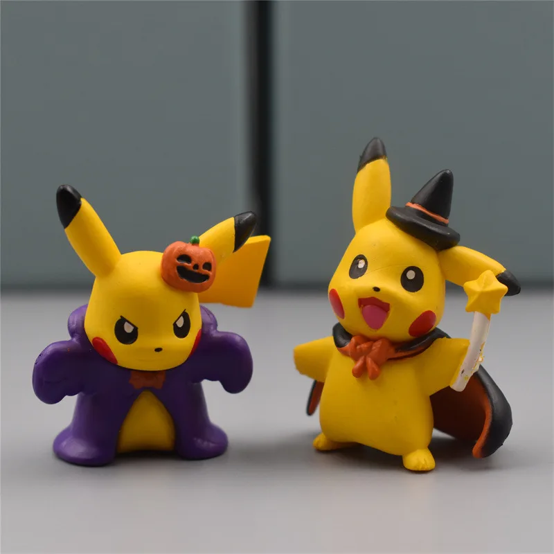 5Pcs/Set Cartoon Anime Pokemon Pikachu Halloween Decoration Figure Cute Pumpkin Dress Up Table Top Collectibles Kids Toys Gifts