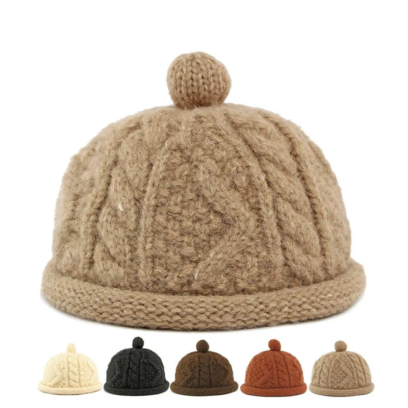 2026 Autumn and Winter Polyester Solid Thicken Knitted Hat Warm Skullies Cap Beanie Hat For Girl and Women 42