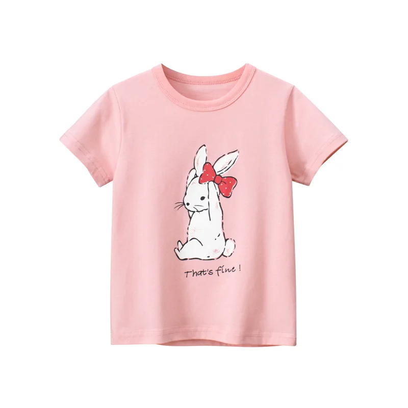 1-9T Rabbit Print Girls T Shirt Summer Infant Tee Top Toddler Kid Tshirt Baby Clothes Short Sleeve Childrens T Shirt Cute Outfit