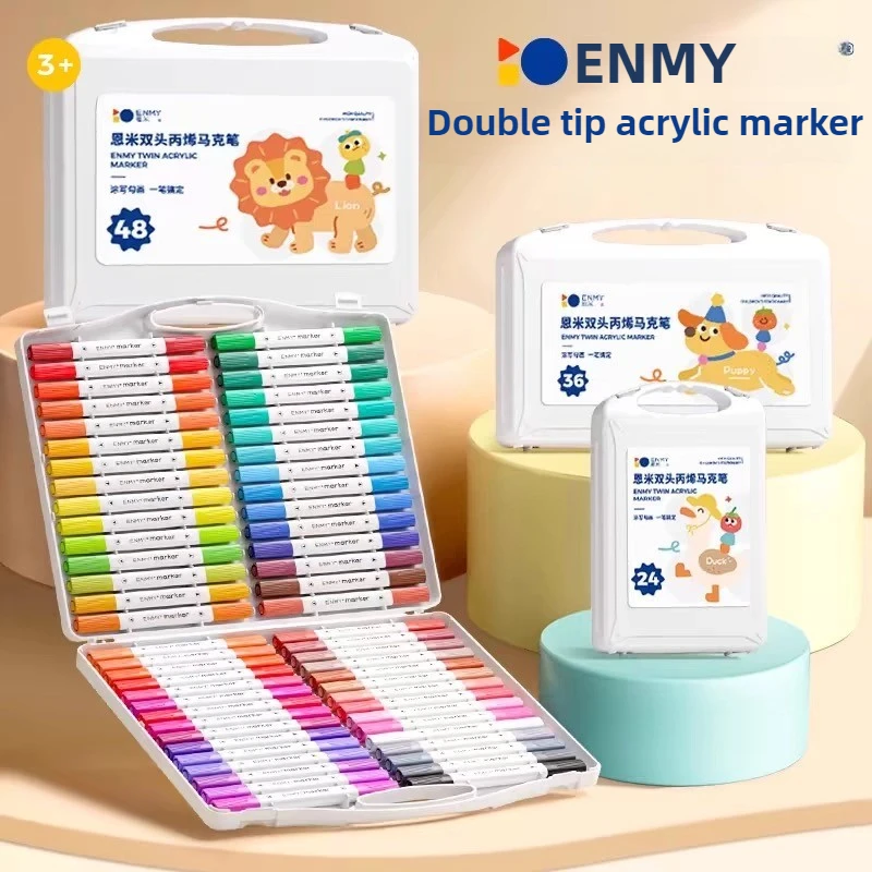 

ENMY12/80 моющиеся акриловые маркеры с двойным наконечником, мягкая кисть, художественные ручки на водной основе, сертифицированные NCS для детей, канцелярские принадлежности, школьные принадлежности