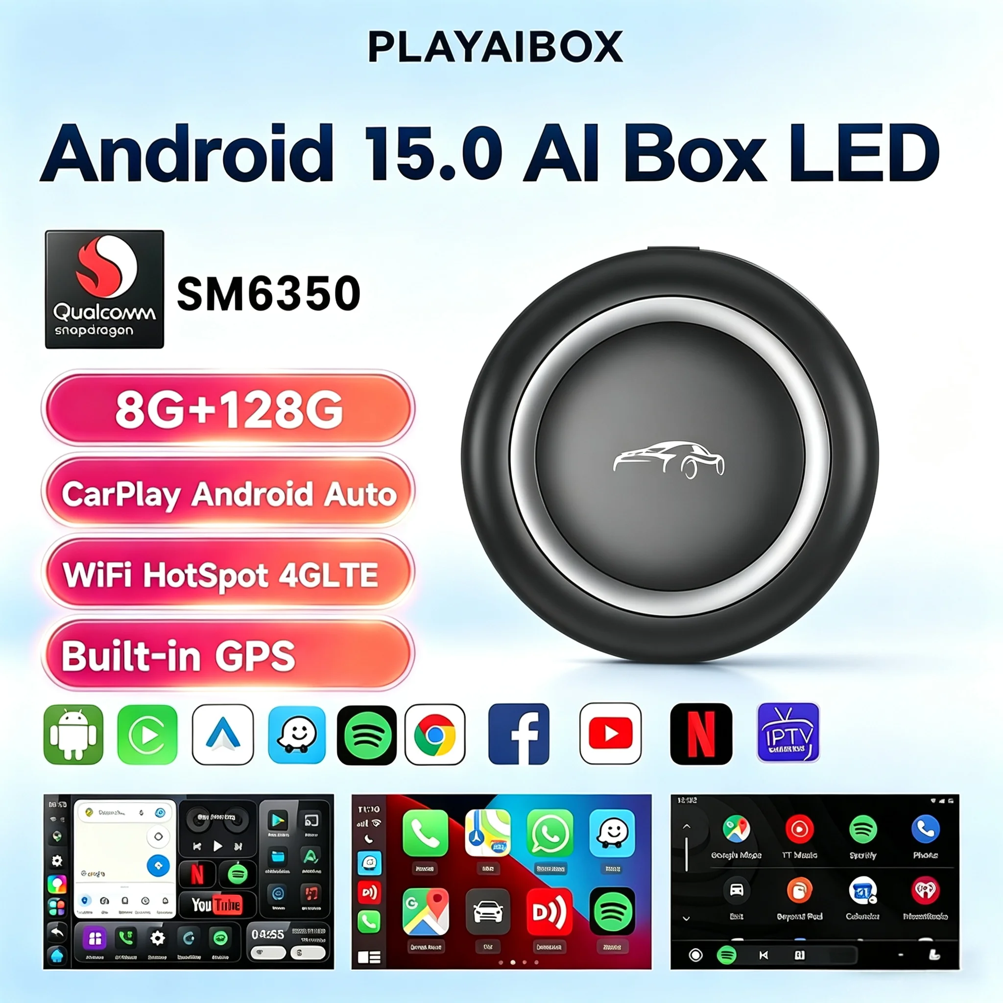 2026 PLAYAIBOX Android 15 Android Auto Wireless CarPlay Ai Box Video Adapter 5G LTE GNSS For Youtube Netflix Audi Benz Toyota