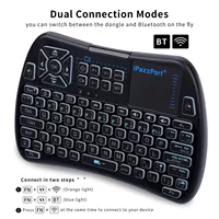 iPazzPort Backlit Mini Keyboard w/Touchpad, Bluetooth & 2.4GHz Mode, IR Remote, Rechargeable RGB for Smart TV/Android/PS4/PC