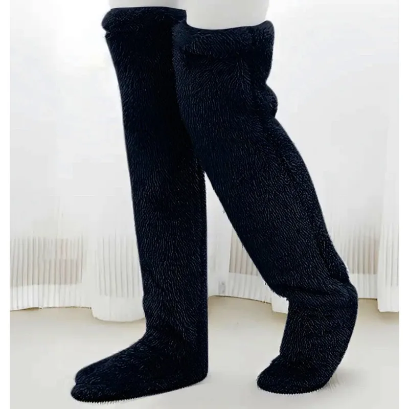 Goose Down Knee-High Slipper Socks - Teddy Bear Fleece Warmth Socks for Floor Protection