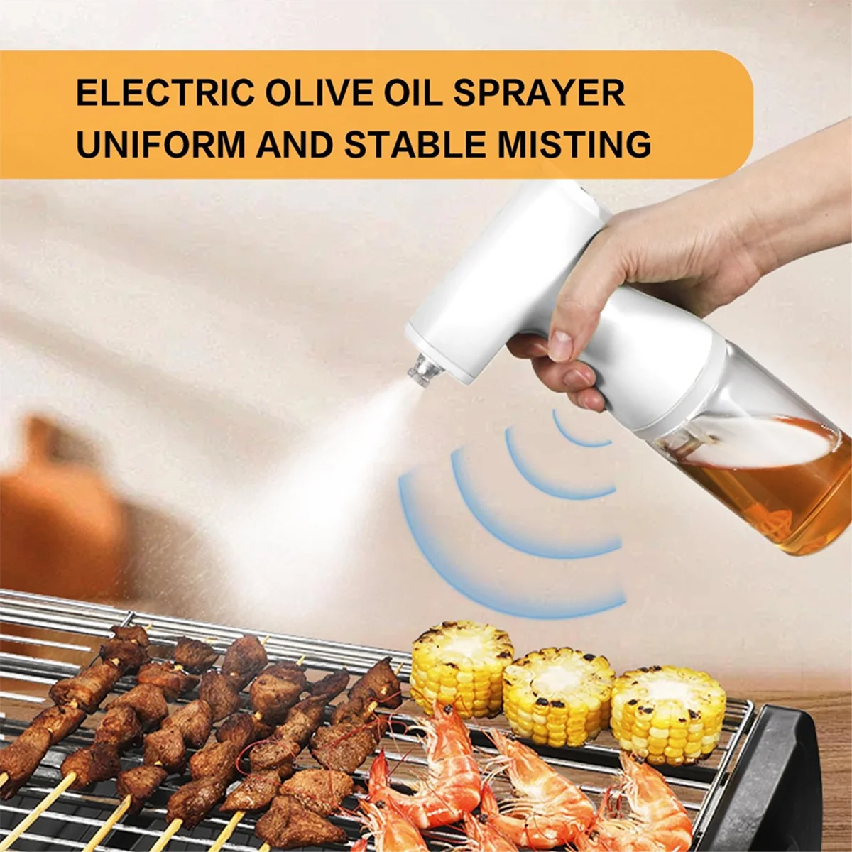 AA91 Electric Olive Oil Sprayer for Cooking, 8.5oz/250ml Adjustable Misting Range Olive Oil Dispenser Bottle with Led Light view 4