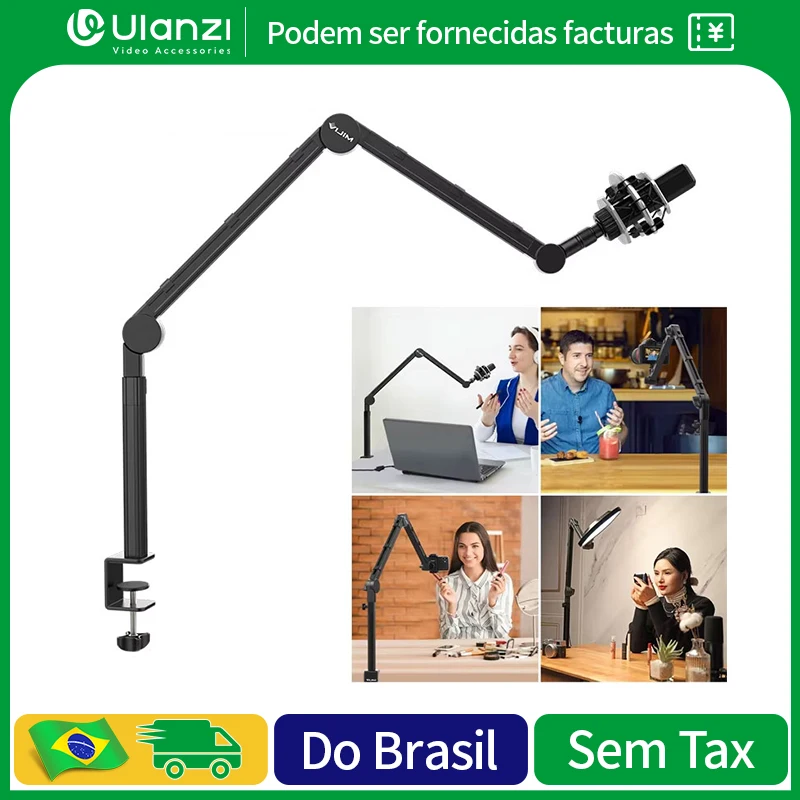 Vijim ls24 ls25 microfone boom braço suporte de mesa resistente ajustável dslr câmera smartphone microfone montagem para yeti azul