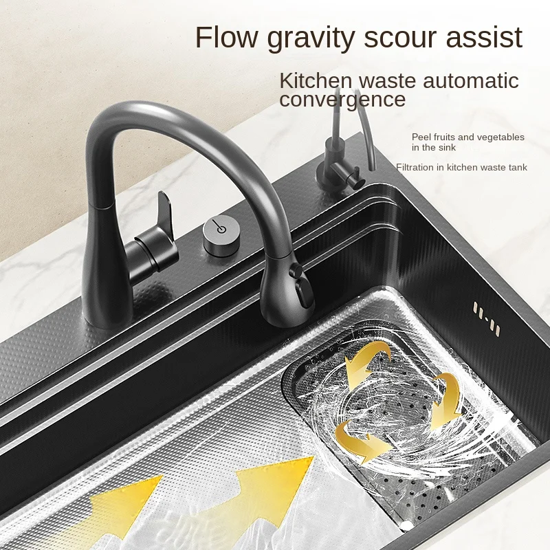 Kitchen Sink 304 Stainless Steel Black Large Single Slot Household Multifunction Wash Dish and Vegetables Basin Undermount Basin