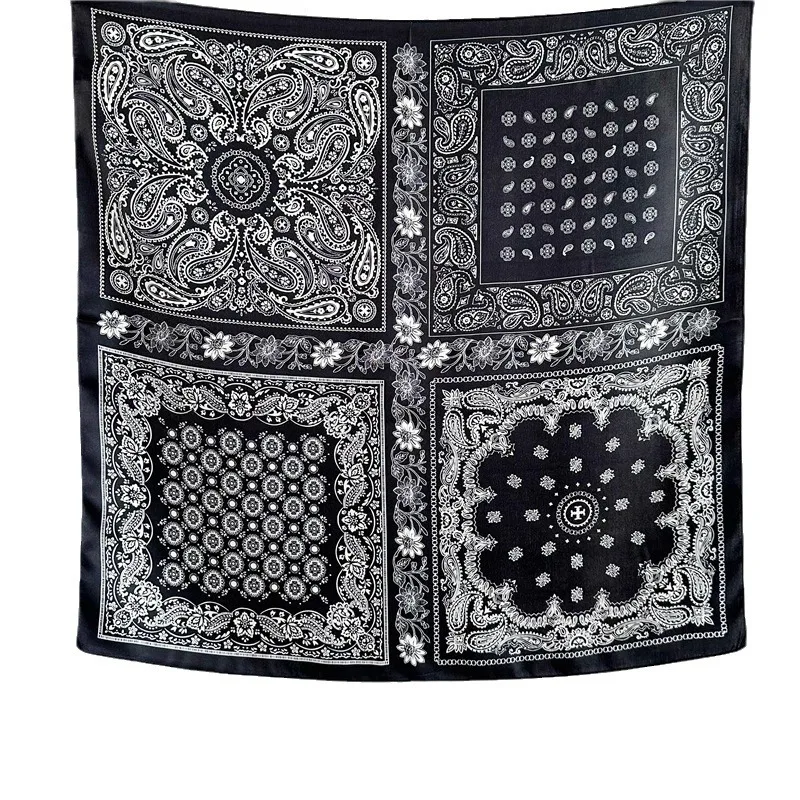 OMEA-Foulard de tête rétro pour femmes, 100% pur, mode moderne, petit carré, version coréenne, motif cachemire noir, luxe