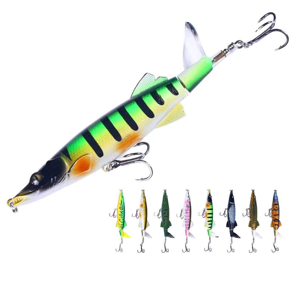 Topwater Plopper Angelköder 13cm-16g Künstlicher Köder Harter Köder mit Krokodil 3D-Augen Weicher Rotierender Schwanz Angelzubehör