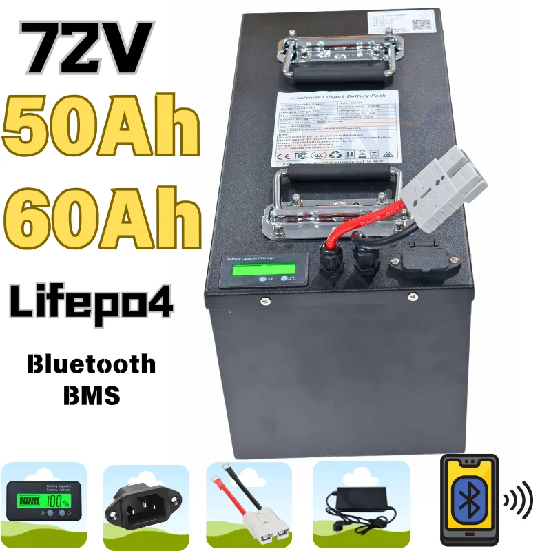 

72V 50Ah 50A 60Ah 60 Ah 60A lithium lifepo4 rechargeable battery pack 3000W 5000W 6000W 8000W for Vehicles、 Fishing boat, RV, g