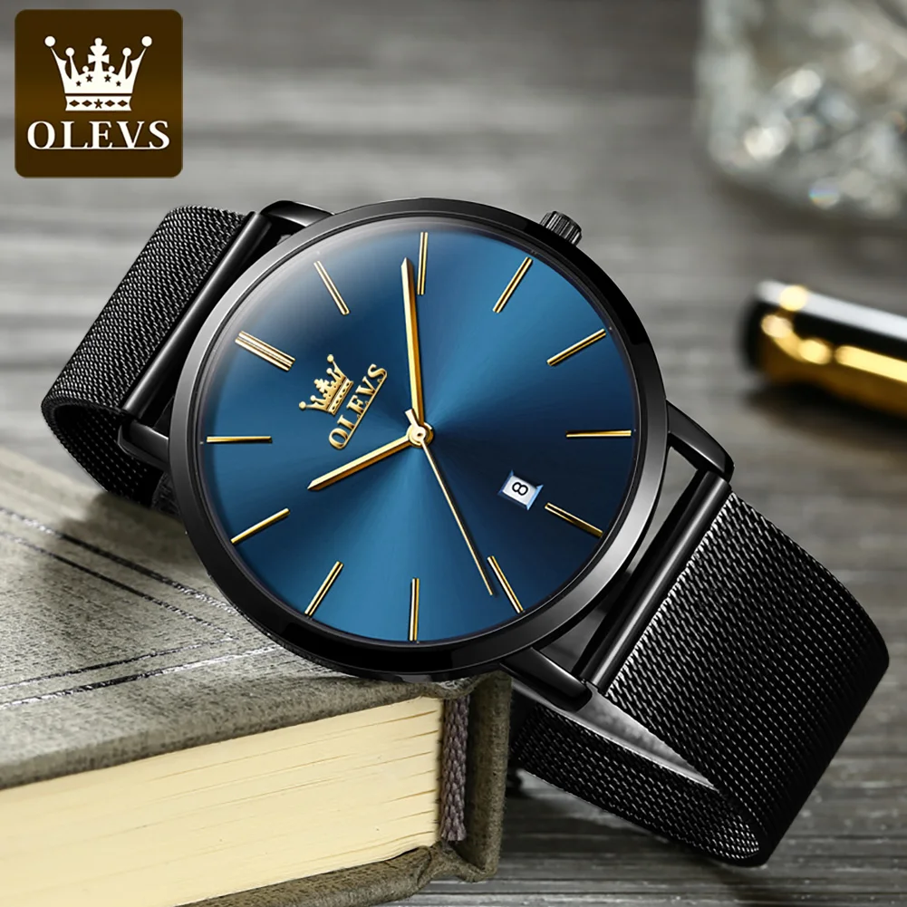 OLEVS-Montre de couple ultra fine pour hommes et femmes, montre-bracelet à quartz simple, horloge calendrier, marque supérieure, mode de luxe