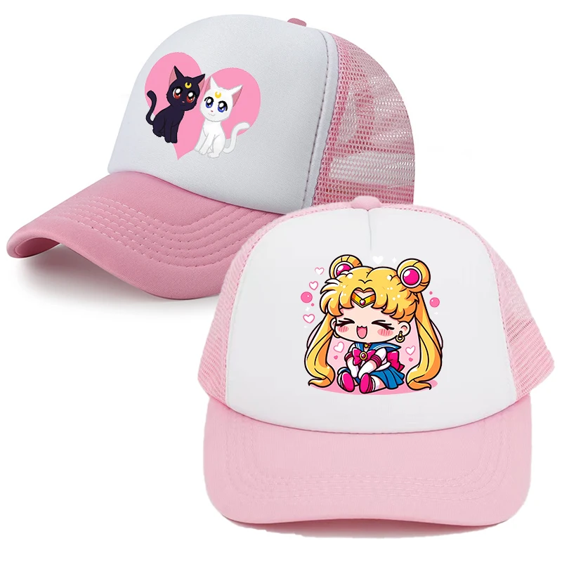 Sailor Moon Baseballkappe für Frauen und Mädchen, Niedliche Katzen-Sonnenschutzkappe, Cartoon-Kappe für Kinder und Erwachsene, Outdoor-Reise-Schirmmütze, Sommer-Dad-Hat