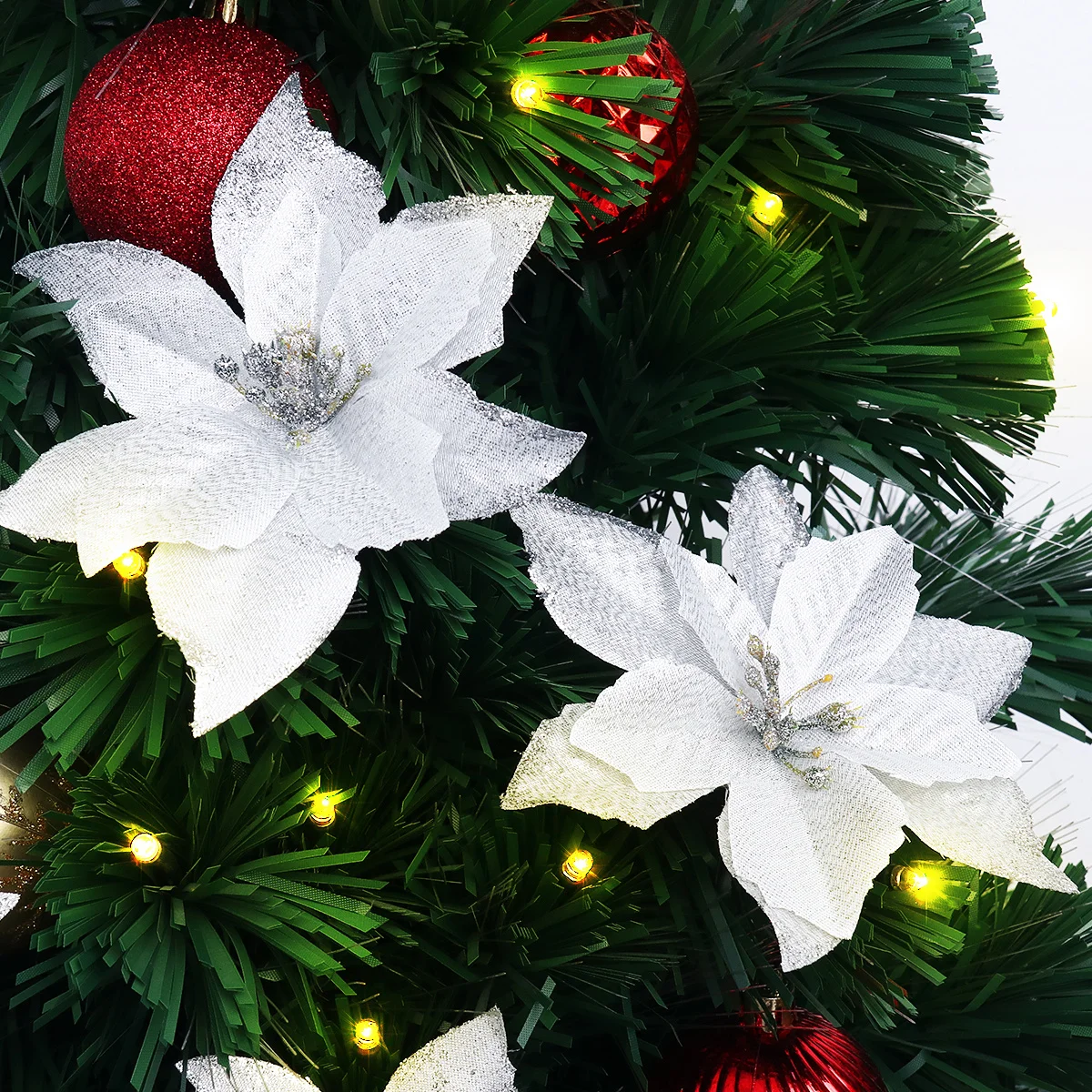 

8Pcs 13Cm Shiny Artificial Flower Christmas Decorative Blossoms for Tree Wreath Rattan Home Landscape Layout Silver