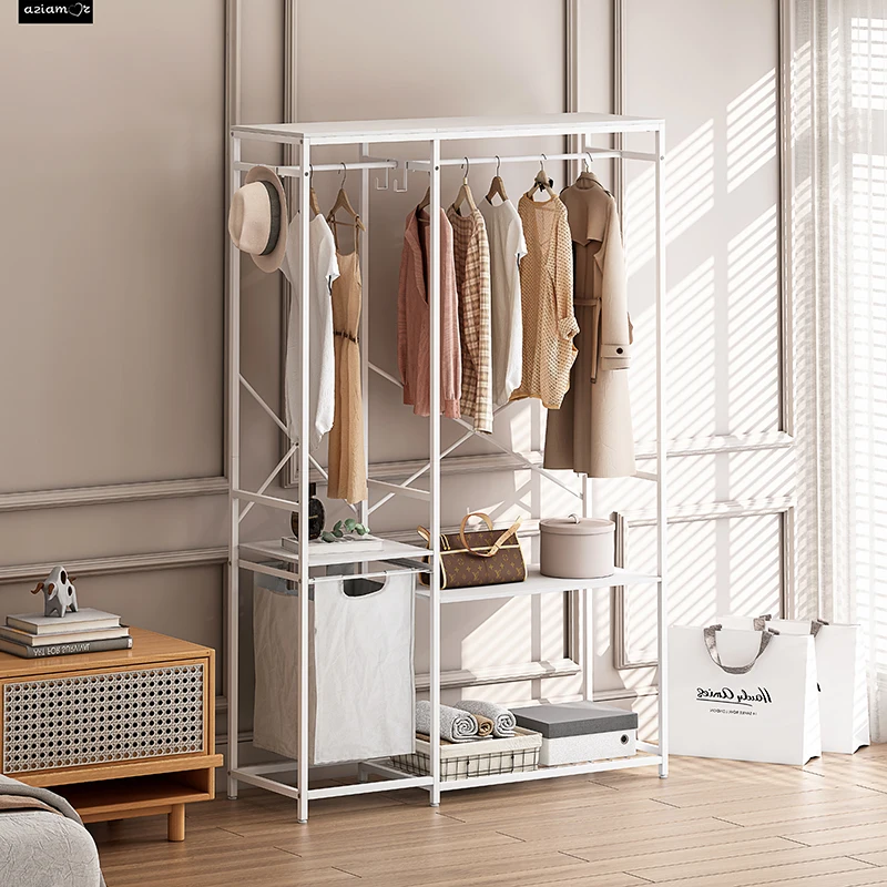 

Portable Wardrobe Clothes Rack, Freestanding Clothing Rack with Bottom Mesh Storage Rack, Multi-functional Bedroom Clothing Rack