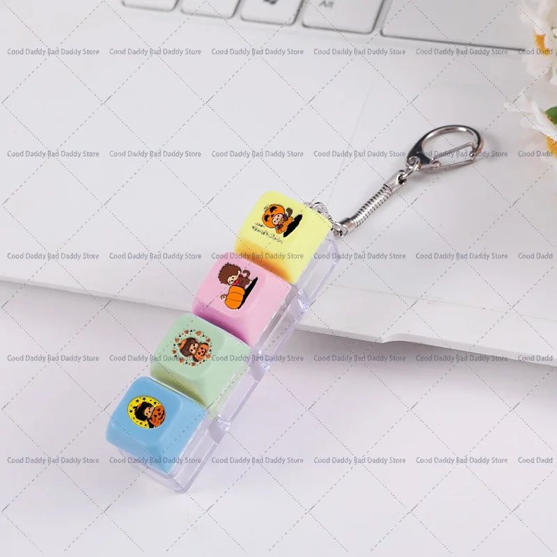 Cute Monchhichi Printed 4-Key Fidget Clicker Keychain Mechanical Finger Button Decompression Toy Portable Bag Charm Keyrings