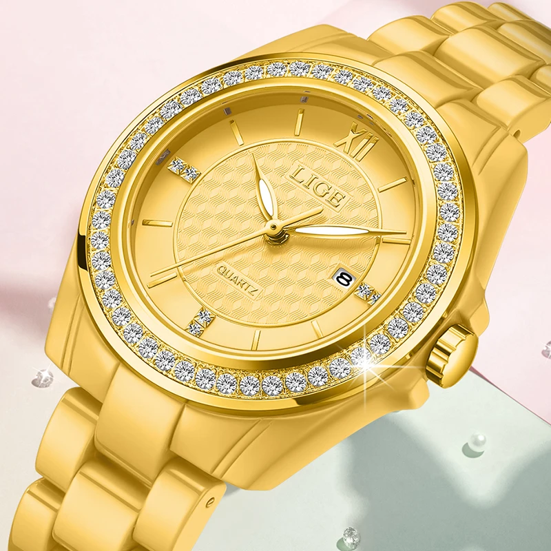 LIGE Original Design Women's Wristwatch Classic Elegant Casual Fashion Ceramic Waterproof Luminous Date Quartz Watches for Woman
